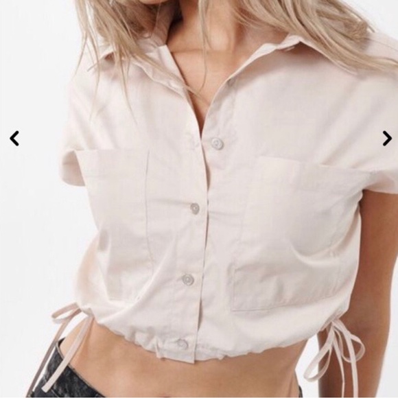 Garage sleeveless organic cotton cropped shirt drawstring buttons grey size M - Picture 12 of 12